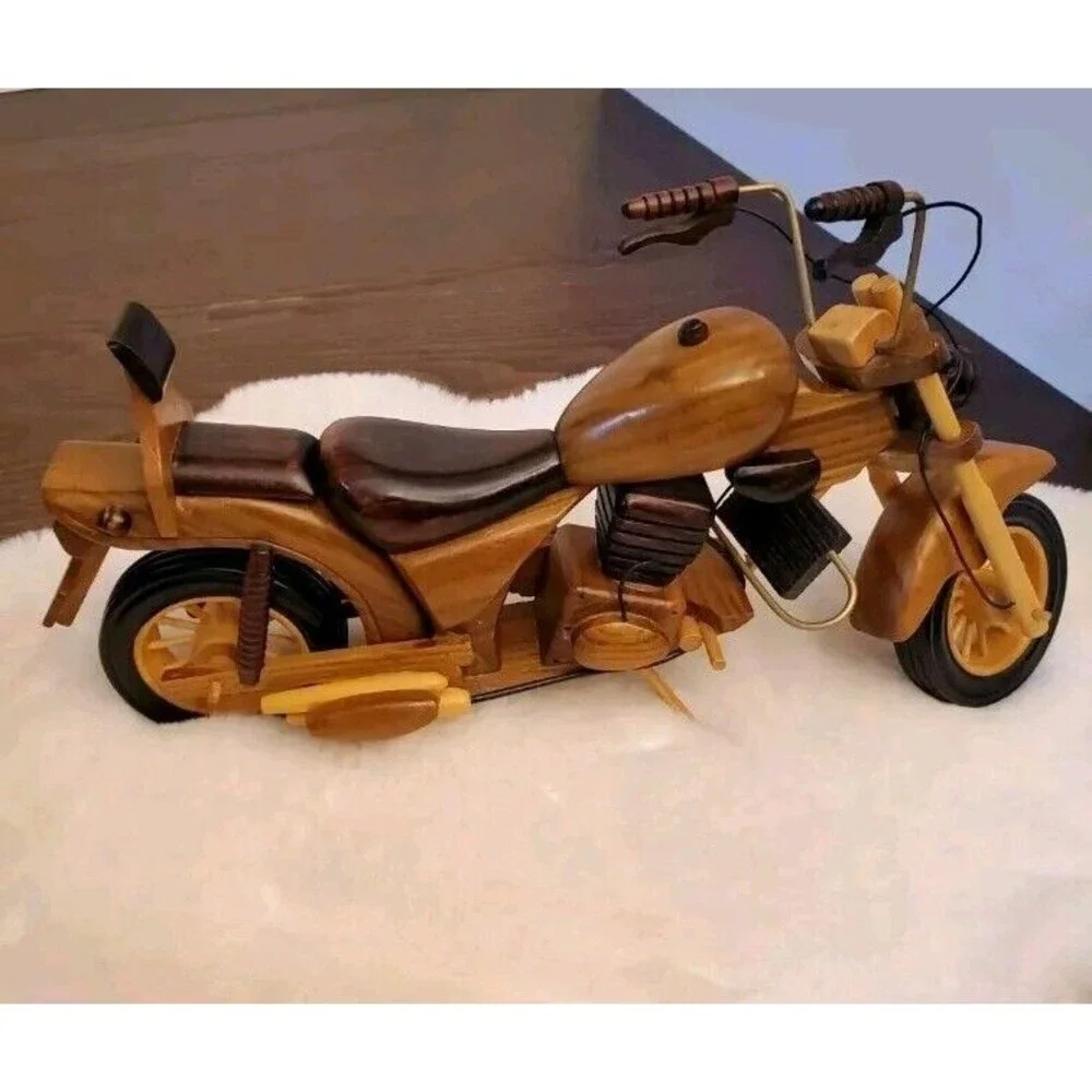 Vintage Bike Motorcycle HARLEY DAVIDSON Wooden Toy Car HOMEMADE Collectors‎ Item